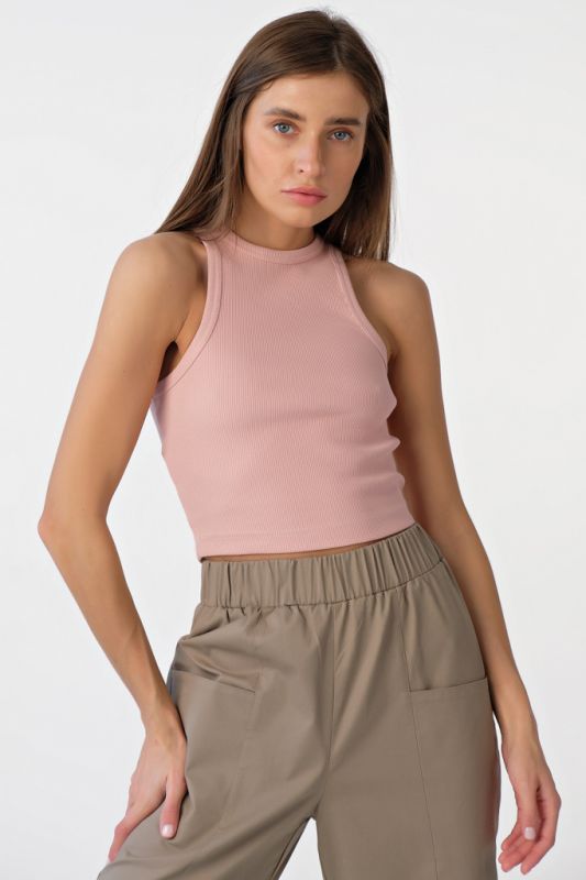 Cotton cropped top knitted with American cotton armhole dusty pink