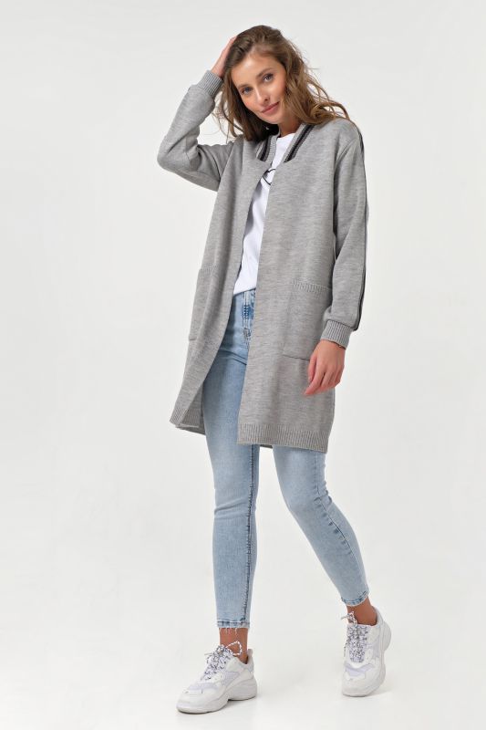 Long knitted cardigan without clasp light gray