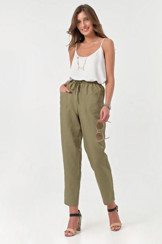 Cotton summer pants with tapered bottoms green