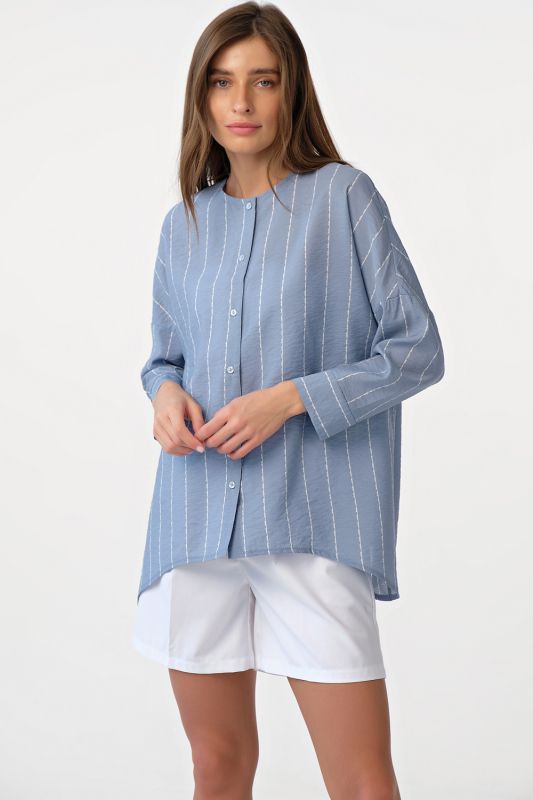 Free buttoned blouse with striped stripes on blue