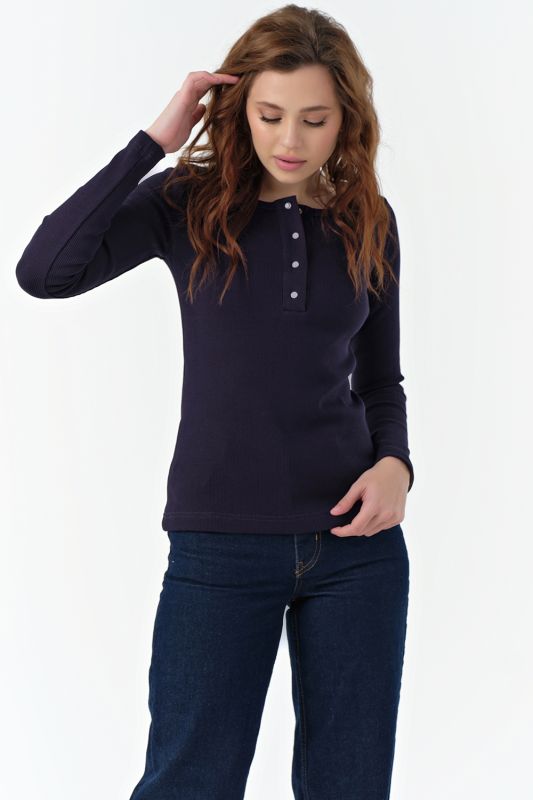 Cotton knitted longsleeve with buttons navy blue