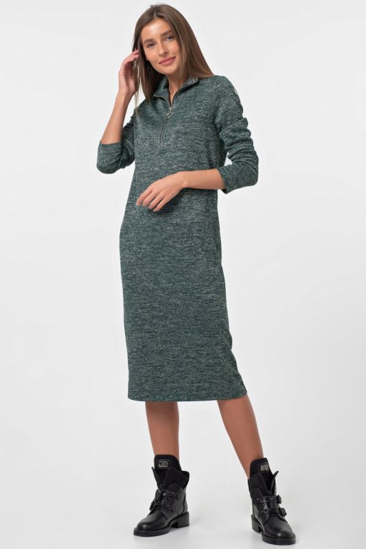 Warm dress with long sleeve gray-emerald melange