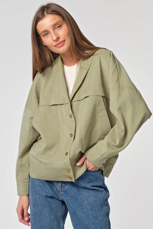 Oversize windbreaker with khaki cotton pockets