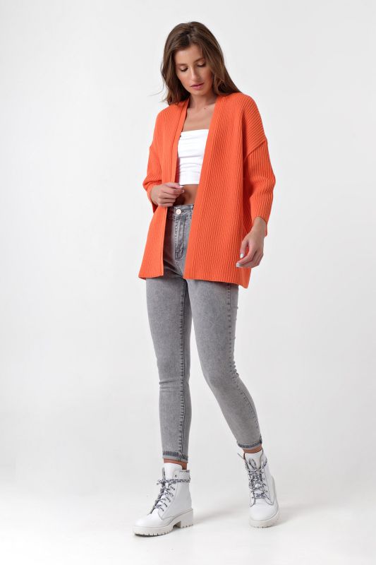 Knitted loose straight orange cardigan