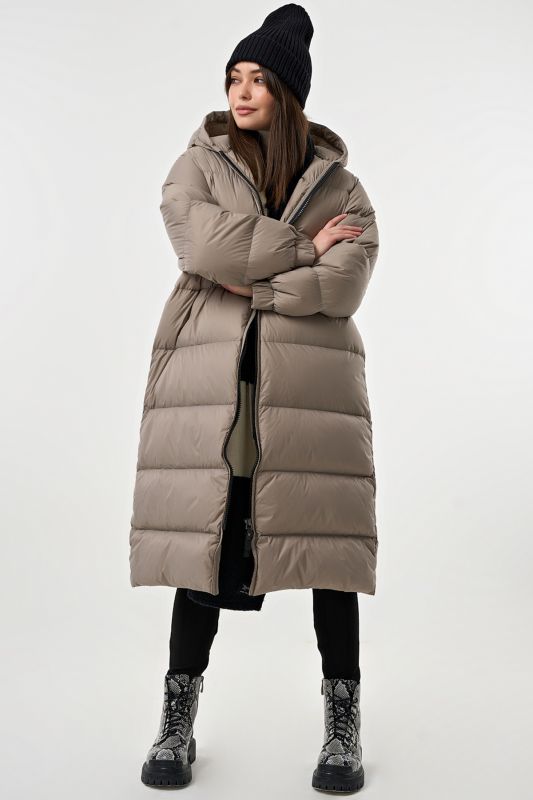 Down straight silhouette coat gray-beige