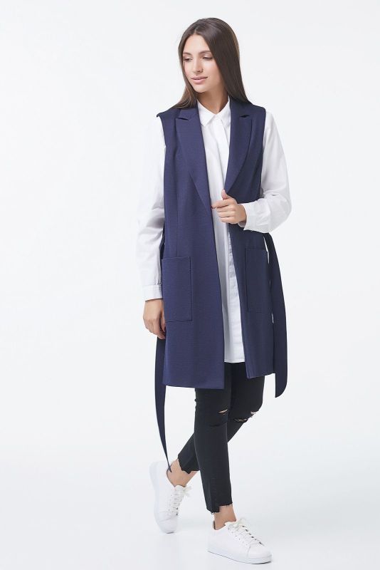 Long straight vest with pockets dark blue