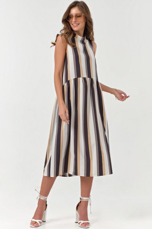 Brown striped loose midi summer dress