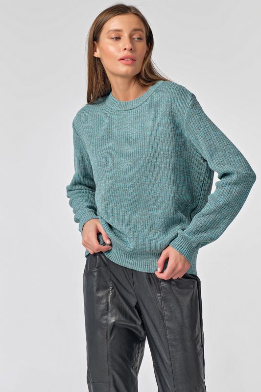 Cotton loose knit sweater in turquoise beige melange