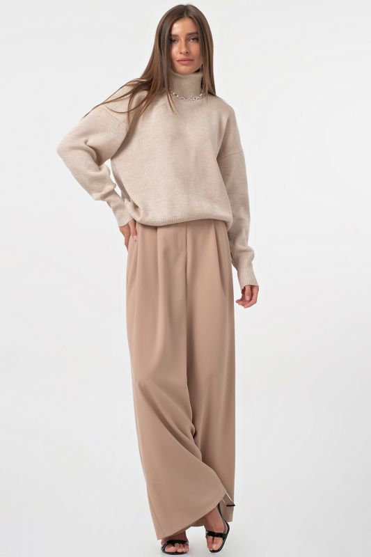 Beige High Neck Knitted Oversize Jumper