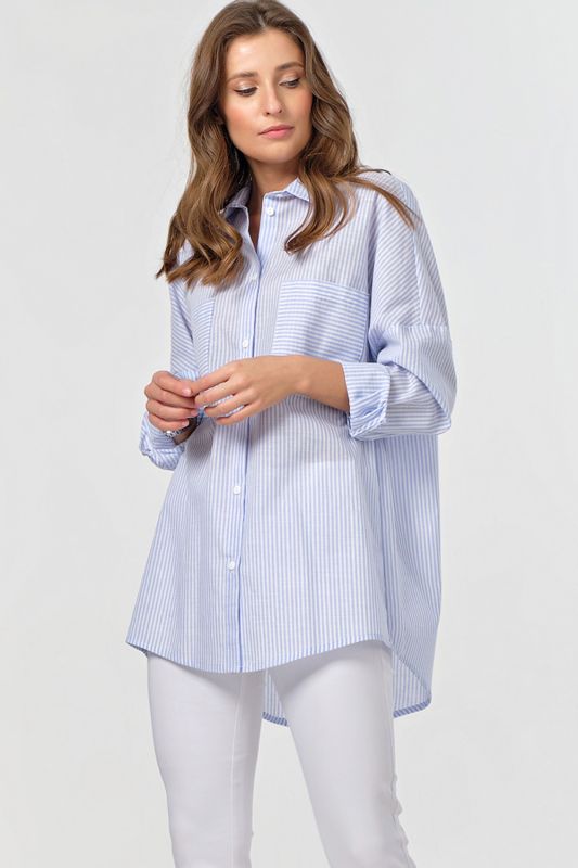 Striped cotton long sleeve oversize shirt on blue