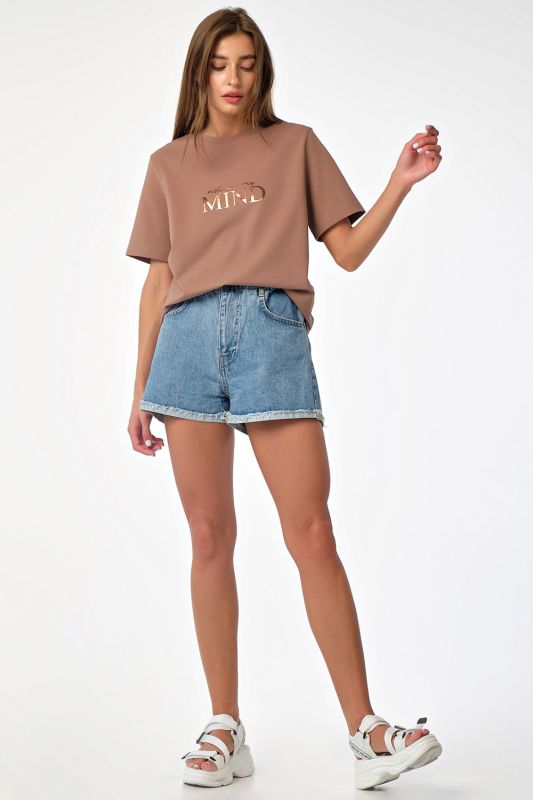 Basic knitted cotton oversize T-shirt brown