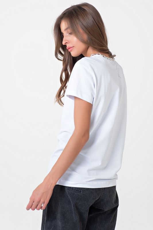 Straight knitted T-shirt with white print