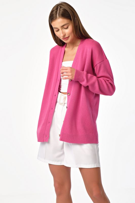 Knitted short over-size cardigan with buttons pink