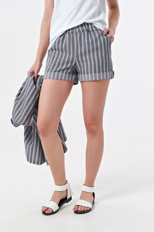 Cotton striped summer shorts with elastic band on gray