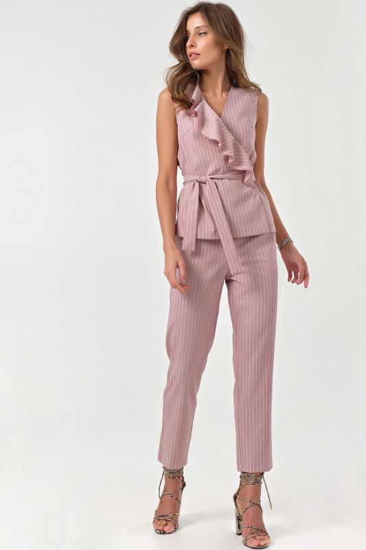 Summer pant suit with striped blouse on pink