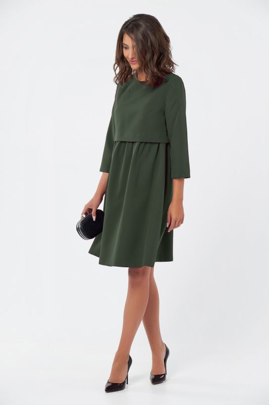 Loose casual dress with gathering at the waist dusty green