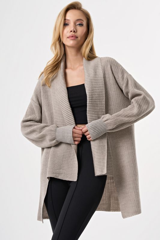 Voluminous cardigan with textured collar melange gray-beige