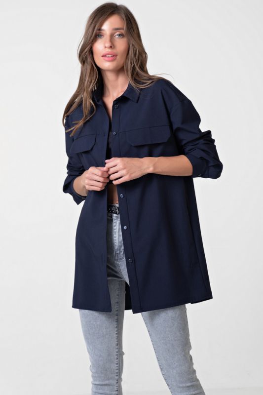 Long Straight Oversize Shirt Blue