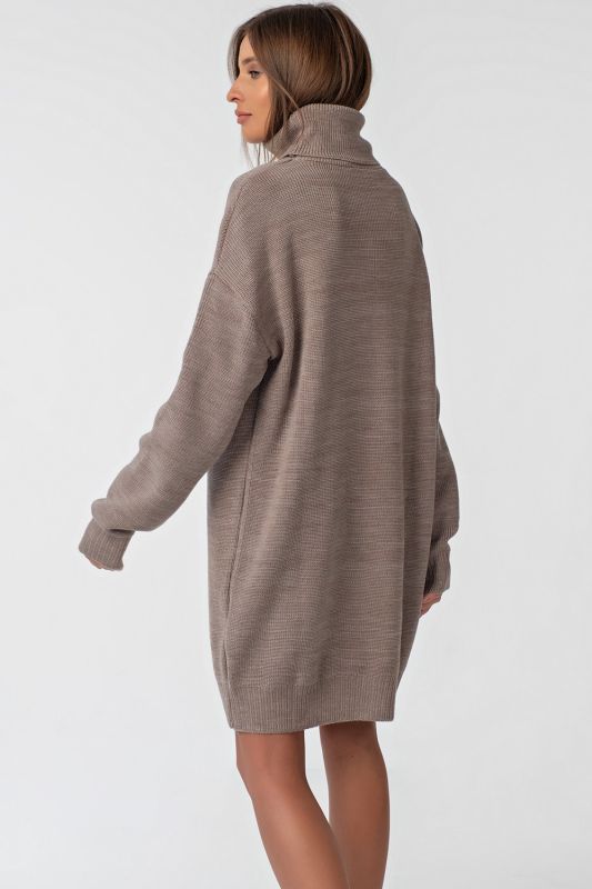 Warm knitted dress with high neck walnut