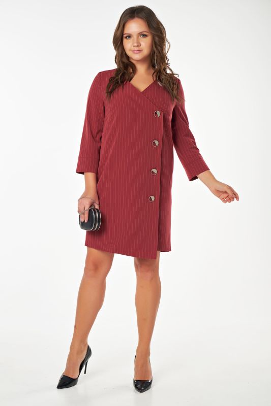 Short office dress with large size striped office dress on dark red