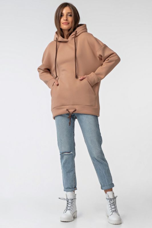 Warm hooded over-size hoodie made of futera beige