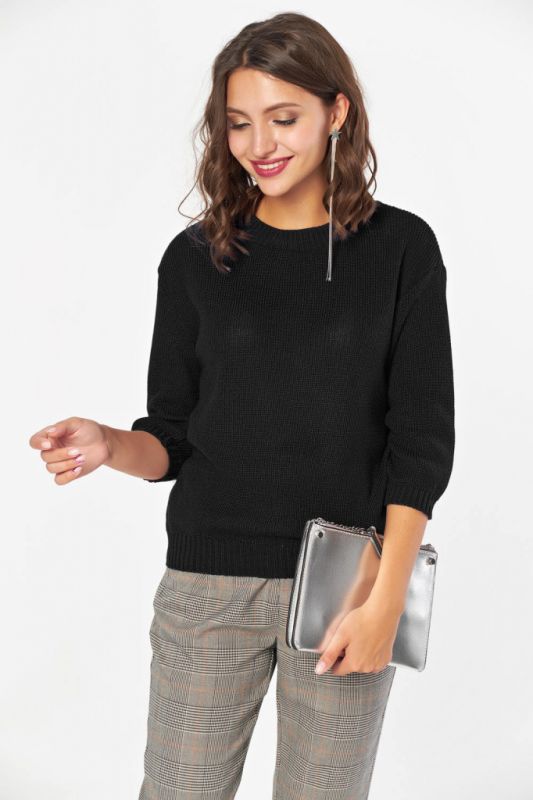 Summer knitted short short collarless sweater black