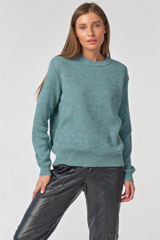 Cotton loose knit sweater in turquoise beige melange