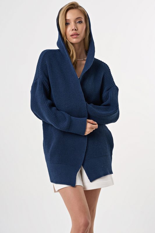 Knitted textured cardigan with hood blue