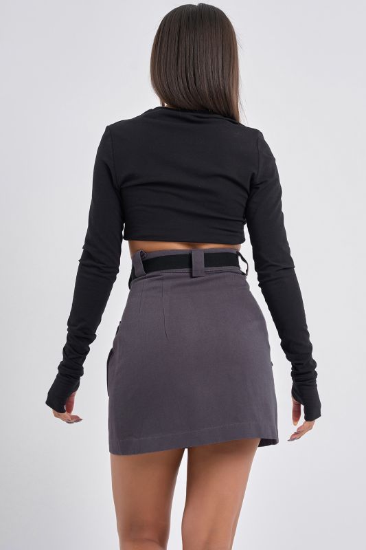 Cotton fabric kargo skirt with waistband graphite