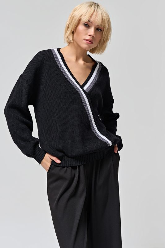 Pullover knitted over-size pullover with dropped shoulder made of cotton melange black