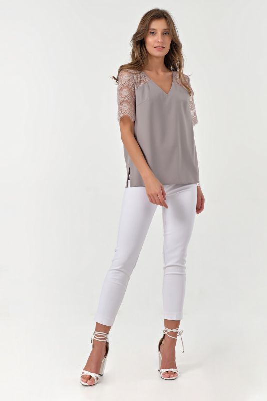 Dressy straight blouse with lace gray