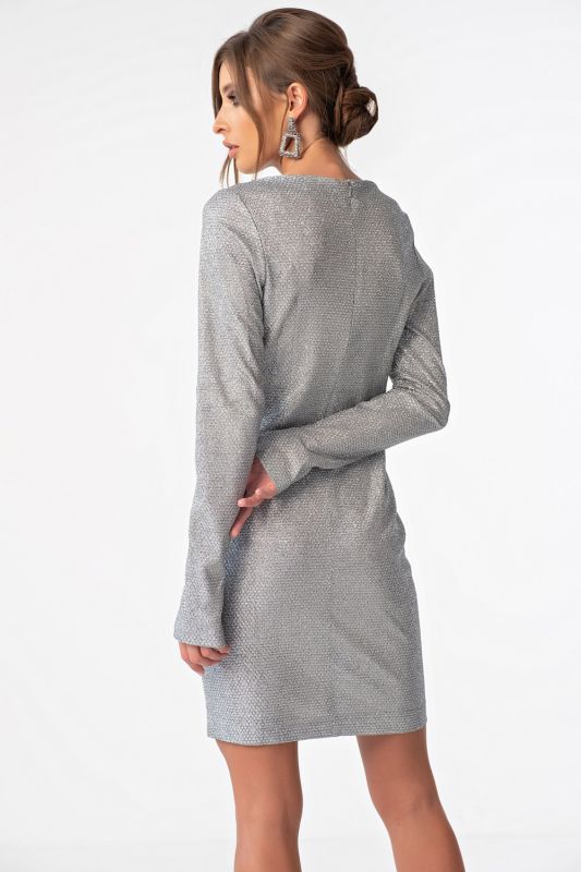 Grey metallized shiny fabric dress with metallized overlay