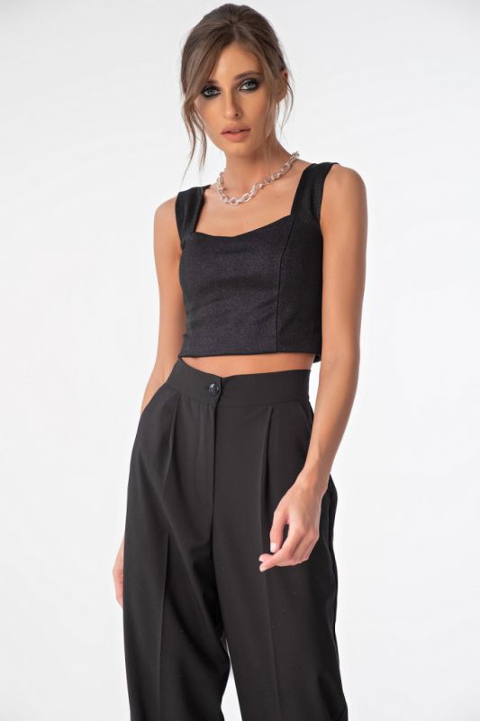 Strappy knit evening cropped top black