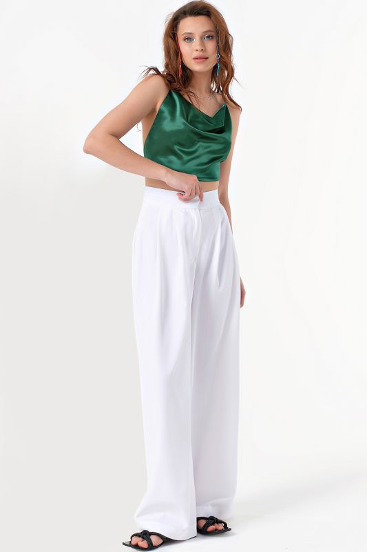 ONE SIZE emerald satin strappy crop top