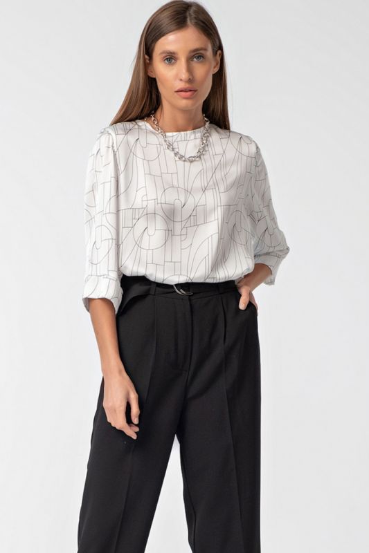 Straight blouse without collar with print on white