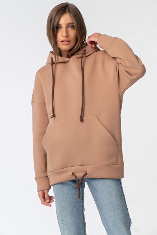 Warm hooded over-size hoodie made of futera beige