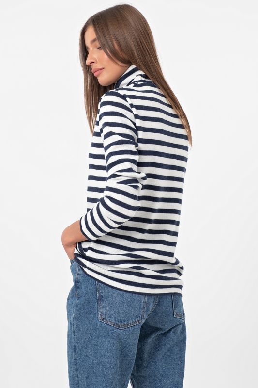 Blue striped high neck knitted sweater