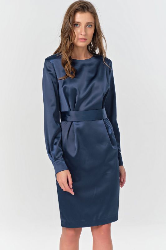 Attached satin dress in navy blue