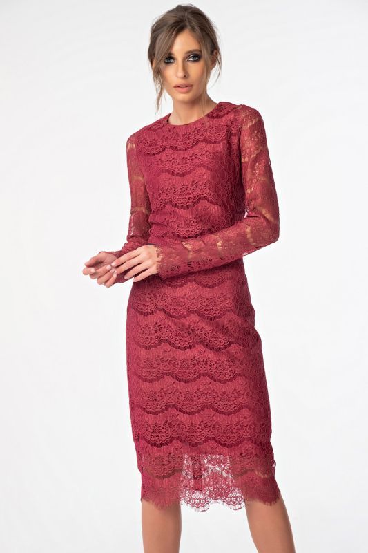 Berry lace fitted midi dress