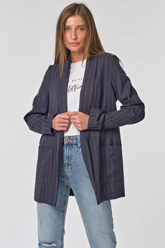 Lightweight straight unlined striped jacket in navy blue