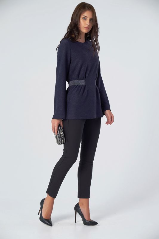 Long fitted knitted sweater dark blue