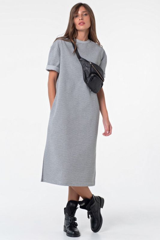 Long cotton t-shirt dress with striped stripes on gray