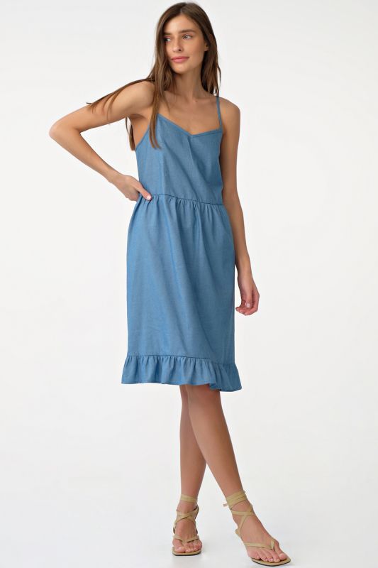 Blue lightweight strappy dress with flounce