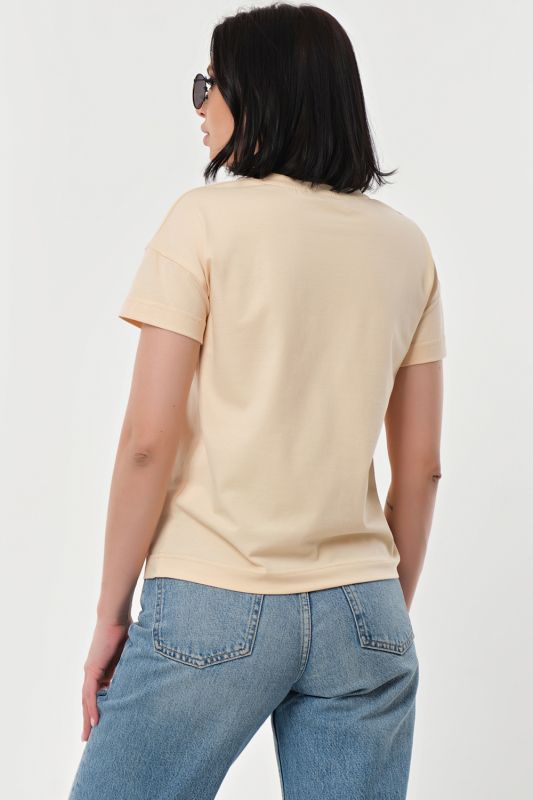 Beige cotton print T-shirt