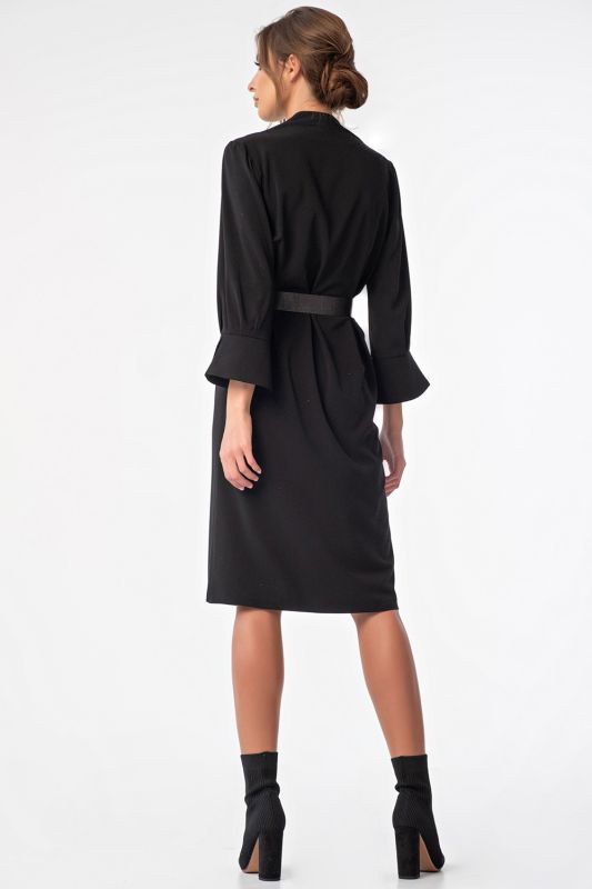 Dress casual straight dress with v-neck black