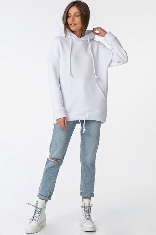 Warm fleece hooded over-size hoodie white