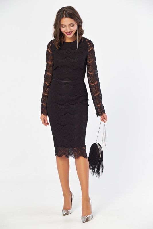 Black fitted lace midi dress