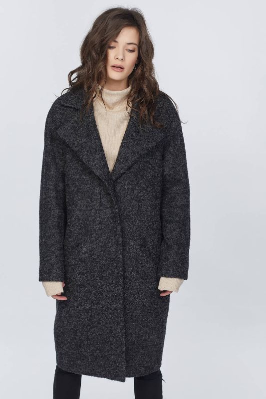 Long wool overcoat over-size coat black melange