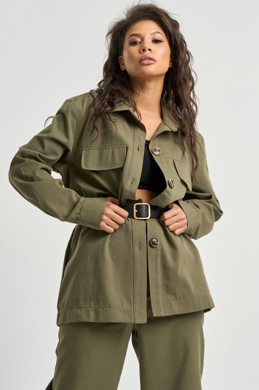 Casual trouser suit with khaki cotton shirt