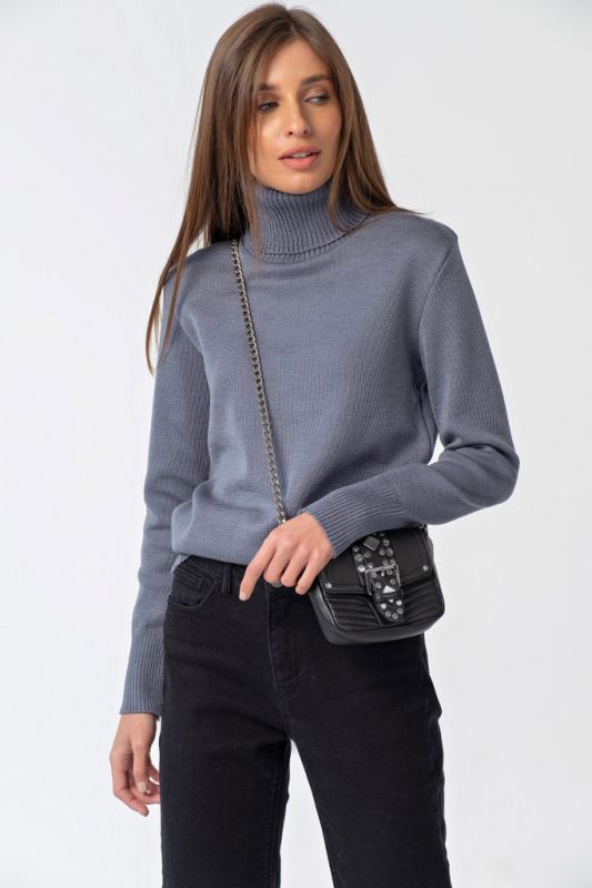 Long sleeve wool turtleneck knitted turtleneck in gray-blue